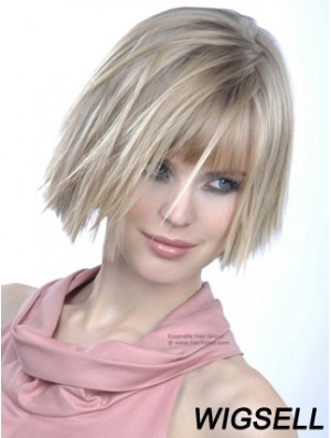 Monofilament Bobs Chin Length Straight 10 inch Platinum Blonde Good Fashion Wigs