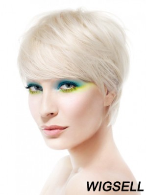 Lace Front Boycuts Short Straight 8 inch Platinum Blonde Soft Fashion Wigs
