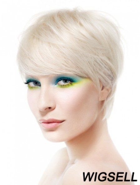 Lace Front Boycuts Short Straight 8 inch Platinum Blonde Soft Fashion Wigs