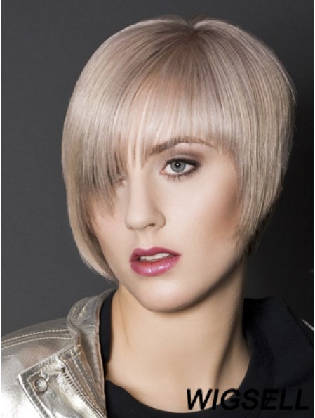 Capless Boycuts Short Straight 10 inch Platinum Blonde Sleek Fashion Wigs