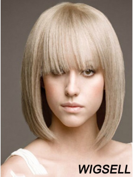 Full Lace Bobs Chin Length Straight 12 inch Platinum Blonde Beautiful Fashion Wigs