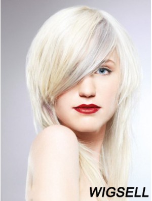 Lace Front With Bangs Long Straight 16 inch Platinum Blonde Fashionable Fashion Wigs