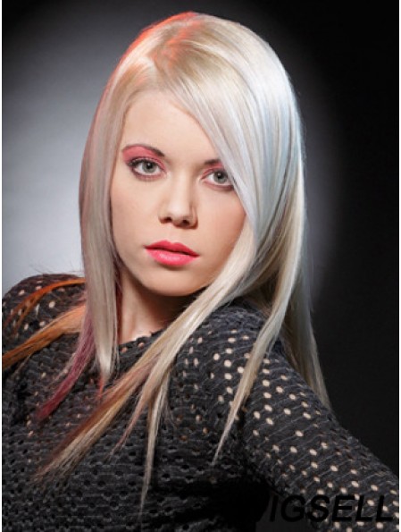 Lace Front Without Bangs Long Straight 16 inch Platinum Blonde Good Fashion Wigs