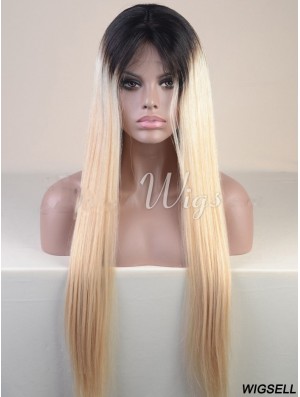 Long Ombre/2 Tone Straight Without Bangs Cheapest African American Wigs