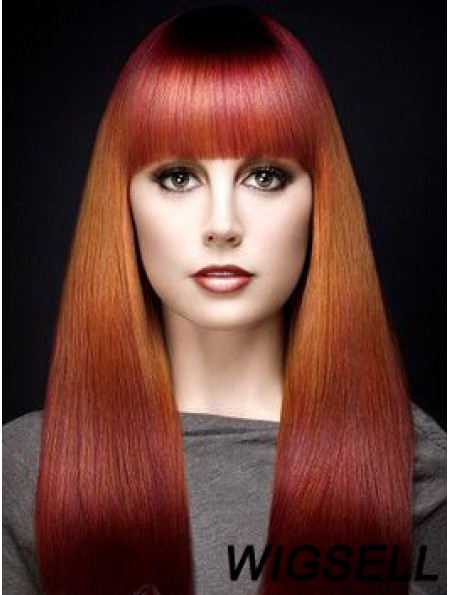 Popular Ombre/2 Tone Long Straight With Bangs 18 inch Human Lace Wigs