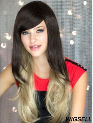 Good Ombre/2 Tone Long Wavy Without Bangs 22 inch Human Lace Wigs