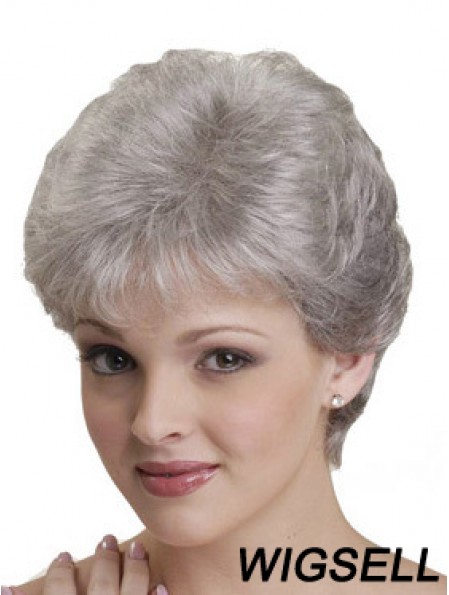 Short Grey Wigs With Synthetic Capless Straight Style