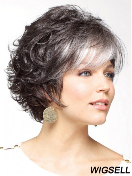 Classic Cut Wig Grey Cut Short Length Curly Style With Capless