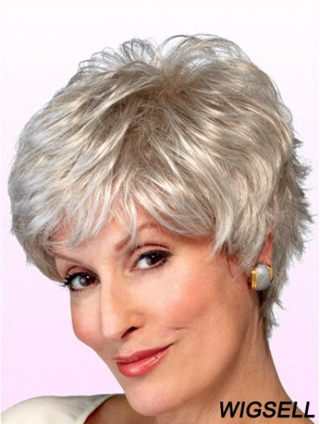 Wigs Elderly Lady Grey Style Short Length Wavy Style