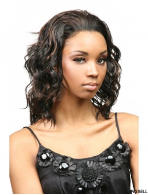 Curly Indian Remy Hair Brown Shoulder Length Fashion 3/4 Wigs