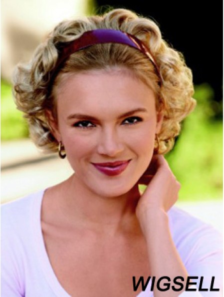 Short Curly Blonde Top Synthetic Half Wigs