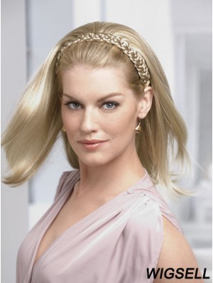 Shoulder Length Straight Blonde Ideal Synthetic Half Wigs