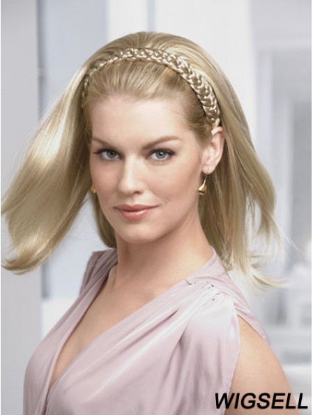 Shoulder Length Straight Blonde Ideal Synthetic Half Wigs