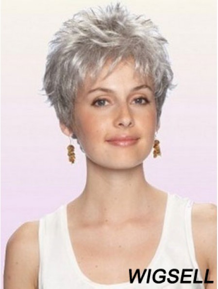 Cheap Grey Wigs With Capless Synthetic Cropped Length