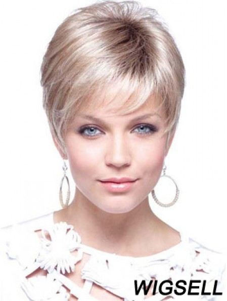 Blonde Cropped Straight Boycuts Capless Modern Ladies Wigs