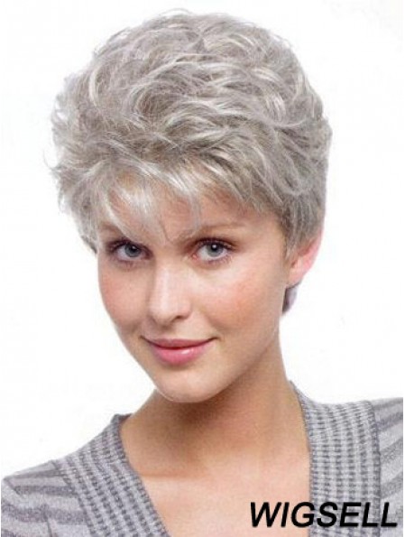 Durable Grey Wig For Old Women Short Wavy Synthetic Wig UK