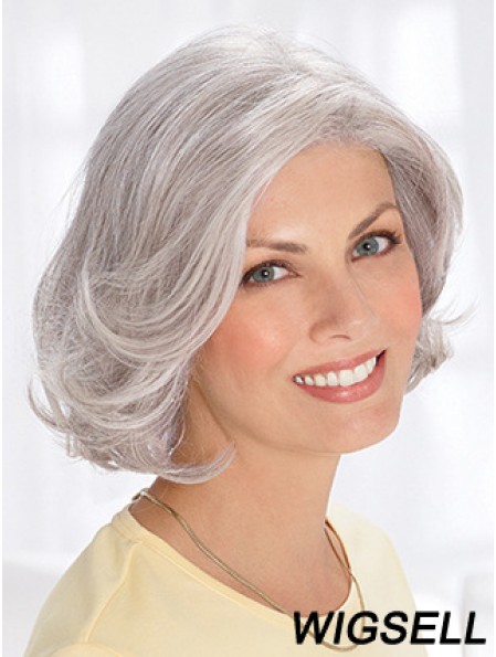 Grey Short Wig Remy Human Wavy Style Chin Length With Capless