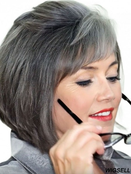 Straight Capless 12 inch Stylish Chin Length Grey Wigs
