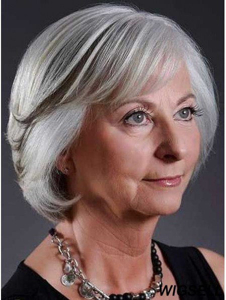 Fashion Wigs Grey Cut Straight Style Chin Length With Capless