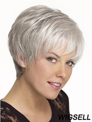 Synthetic Cropped Straight Capless Elderly Lady Wigs