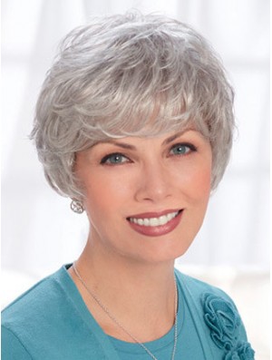 Lace Front Wigs Human Hair Short Length Wavy Style Grey Cut