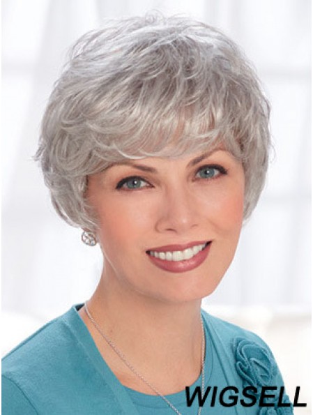 Lace Front Wigs Human Hair Short Length Wavy Style Grey Cut