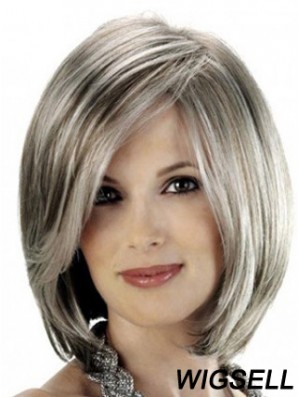 Straight Lace Front 12 inch Stylish Chin Length Grey Wigs