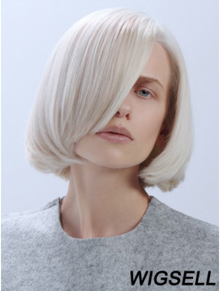 Chin Length Straight Lace Front Platinum Blonde Trendy Bob Wigs