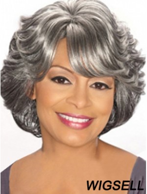 Capless Chin Length Grey Wavy Cheap Synthetic Wigs