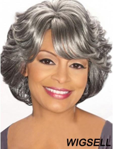 Capless Chin Length Grey Wavy Cheap Synthetic Wigs