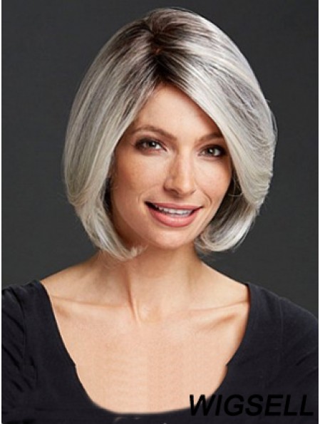 Straight Capless 12 inch Cheap Chin Length Grey Wigs