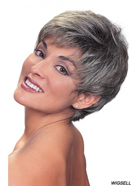 Synthetic Sleek Cropped Straight Grey Wigs