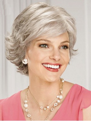 Grey Wig With Capless Wavy Style Chin Length