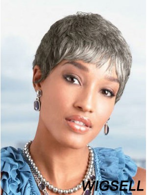 Ladies Grey Wigs Chin Length Straight Style Grey Cut