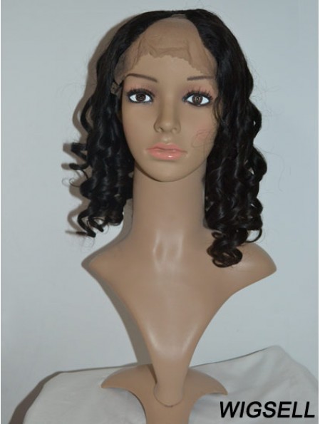 14 inch Lace Front Curly Black No-Fuss U Part Wigs