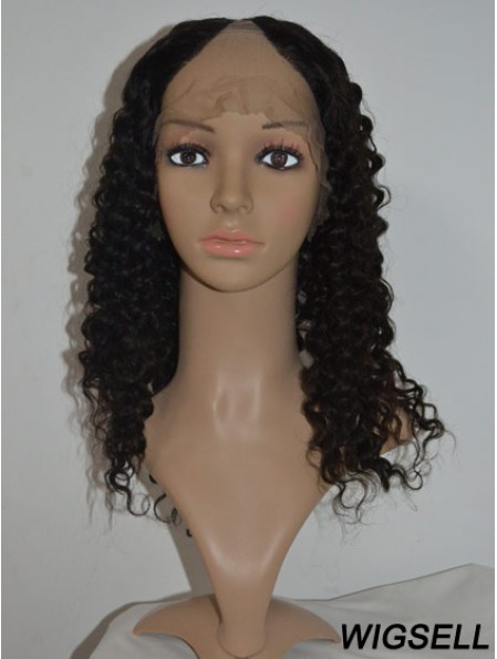 Modern Black Shoulder Length Curly U Part Wig 