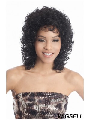 Shoulder Length Black Curly Layered Sleek African American Wigs