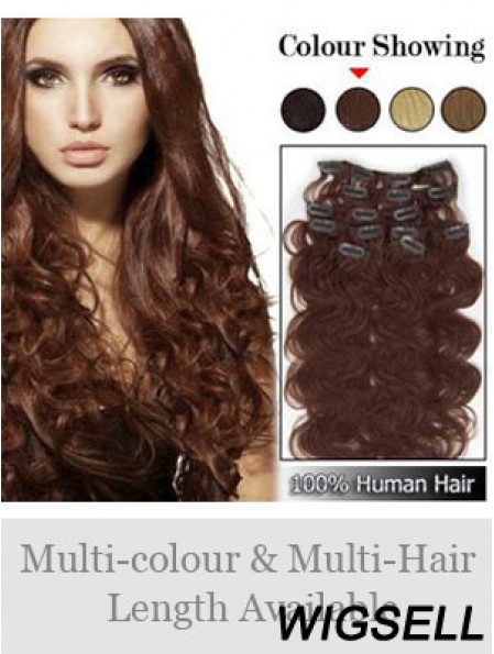 High Quality Auburn Wavy Remy Human Hair Clip In Hair Extensions