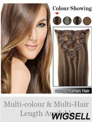 Beautiful Brown Straight Remy Human Hair Clip In Hair Extensions