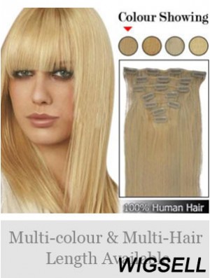 Trendy Blonde Straight Remy Human Hair Clip In Hair Extensions