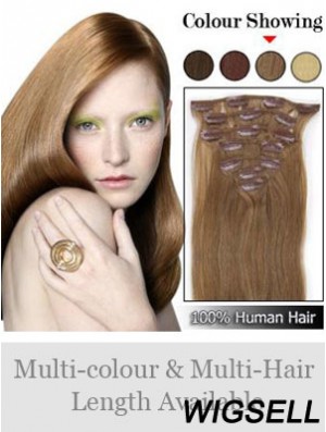 New Brown Straight Remy Human Hair Clip In Hair Extensions