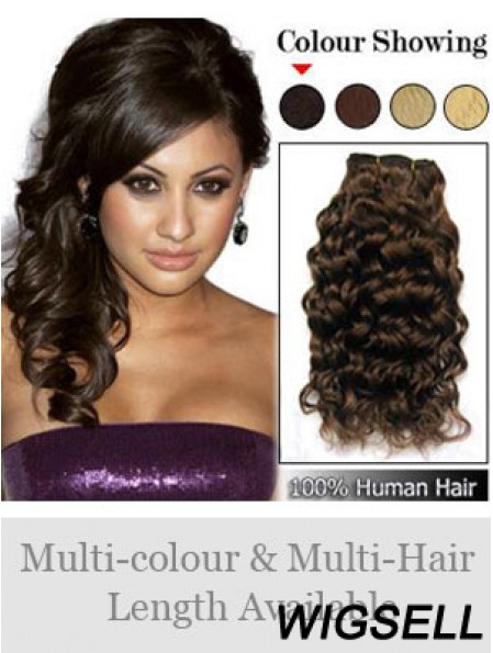 Curly Remy Human Hair Brown Online Weft Extensions