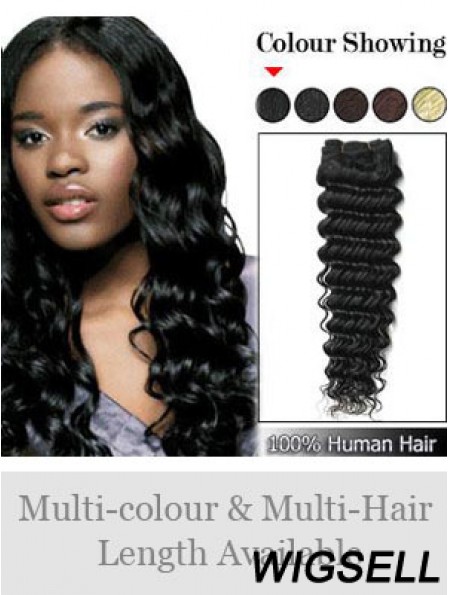 Wavy Remy Human Hair Black Designed Weft Extensions