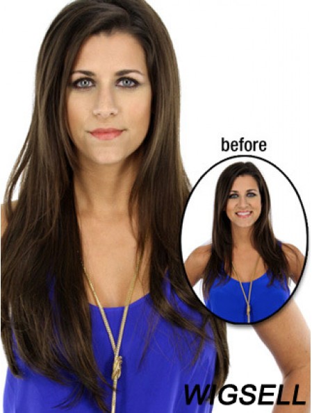 Long Straight Brown Cheap Synthetic Half Wigs
