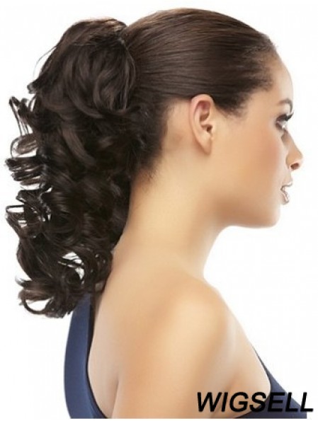 Clip On Ponytail Brown Color Curly Style With Synthetic