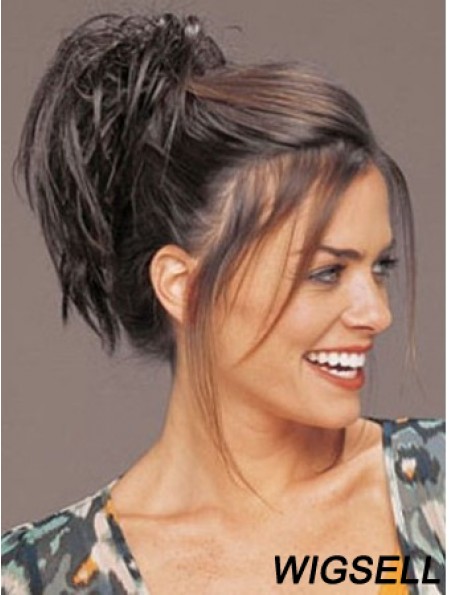 Clip On Hairpieces Short Hair With Synthetic Brown Color Straight Style