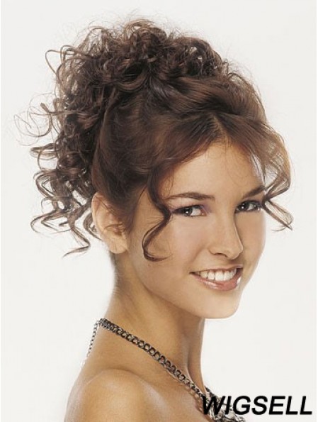 Clip On Hairpieces For Women Brown Color Curly Style With Synthetic