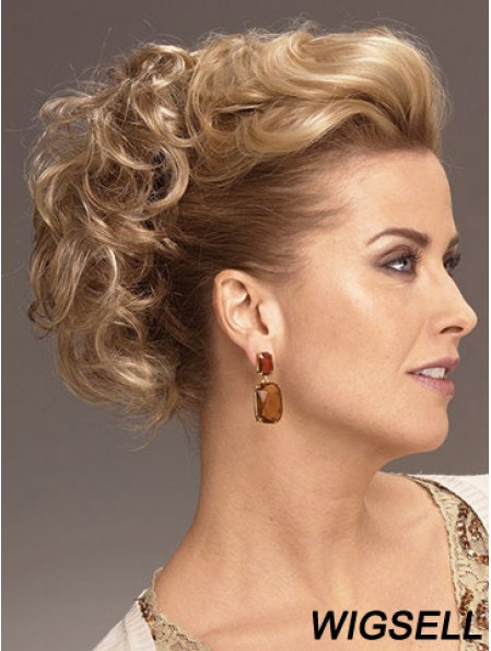 Clip On Hairpieces With Synthetic Blonde Color Short Length Curly Style